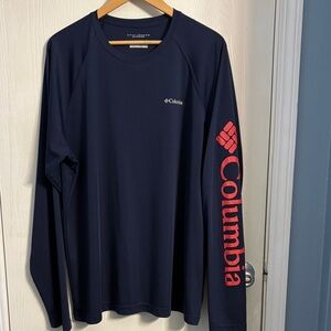 Columbia Men's Dark Blue Long Sleeve Shirt with Red Logo